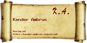 Kender Ambrus névjegykártya